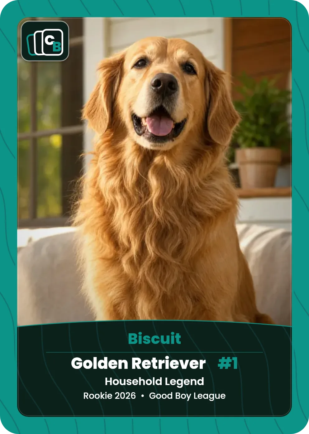 Custom pet trading card made from a pet photo, with a personalized nameplate. custom.